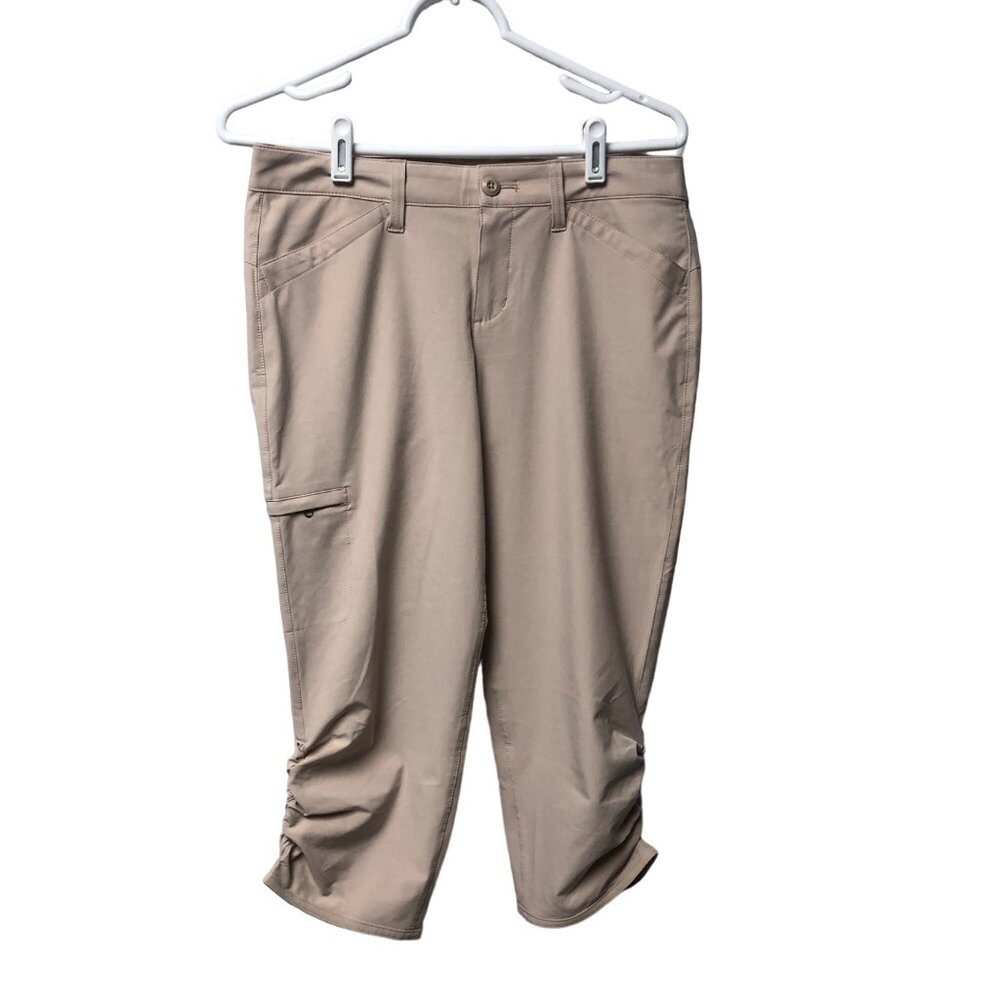 Eddie Bauer Capri Pants Womens Size 4 Beige Ruched Hem Hiking Casual Comfy